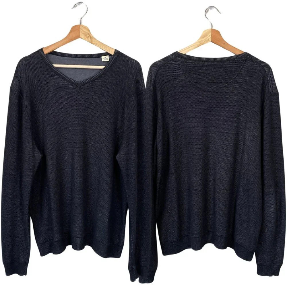 Tommy Bahama Mens Size Large Long Sleeve Silk V-Neck Knit Pullover Sweater Black